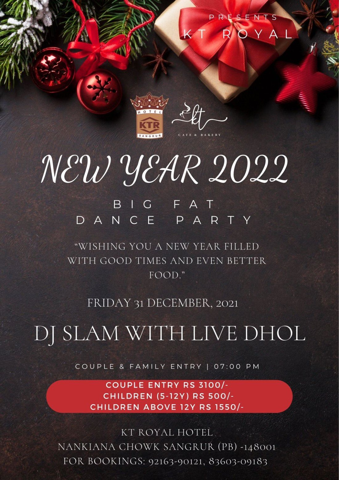 2022 Christmas Event Rs New Year 2022 Big Fat Dance Party Tickets, Hotel Kt Royal Sangrur, 31  December To 1 January