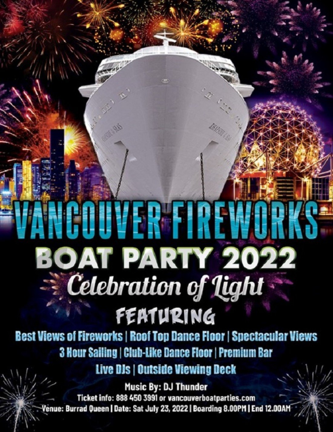 Vancouver Fireworks Boat Party 2022 Celebration of Lights, Burrad