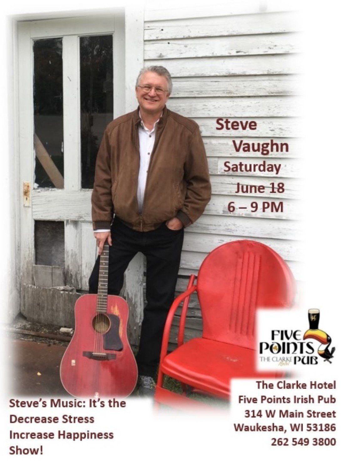 Steve Vaughn Live at Clarke Hotel Waukesha Tickets, The Clarke Hotel, West Main Street, Waukesha
