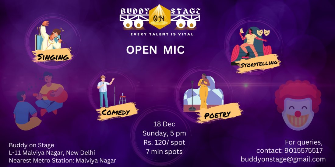 Comedy, Poetry & Storytelling Open Mic - 18th Dec 5 PM