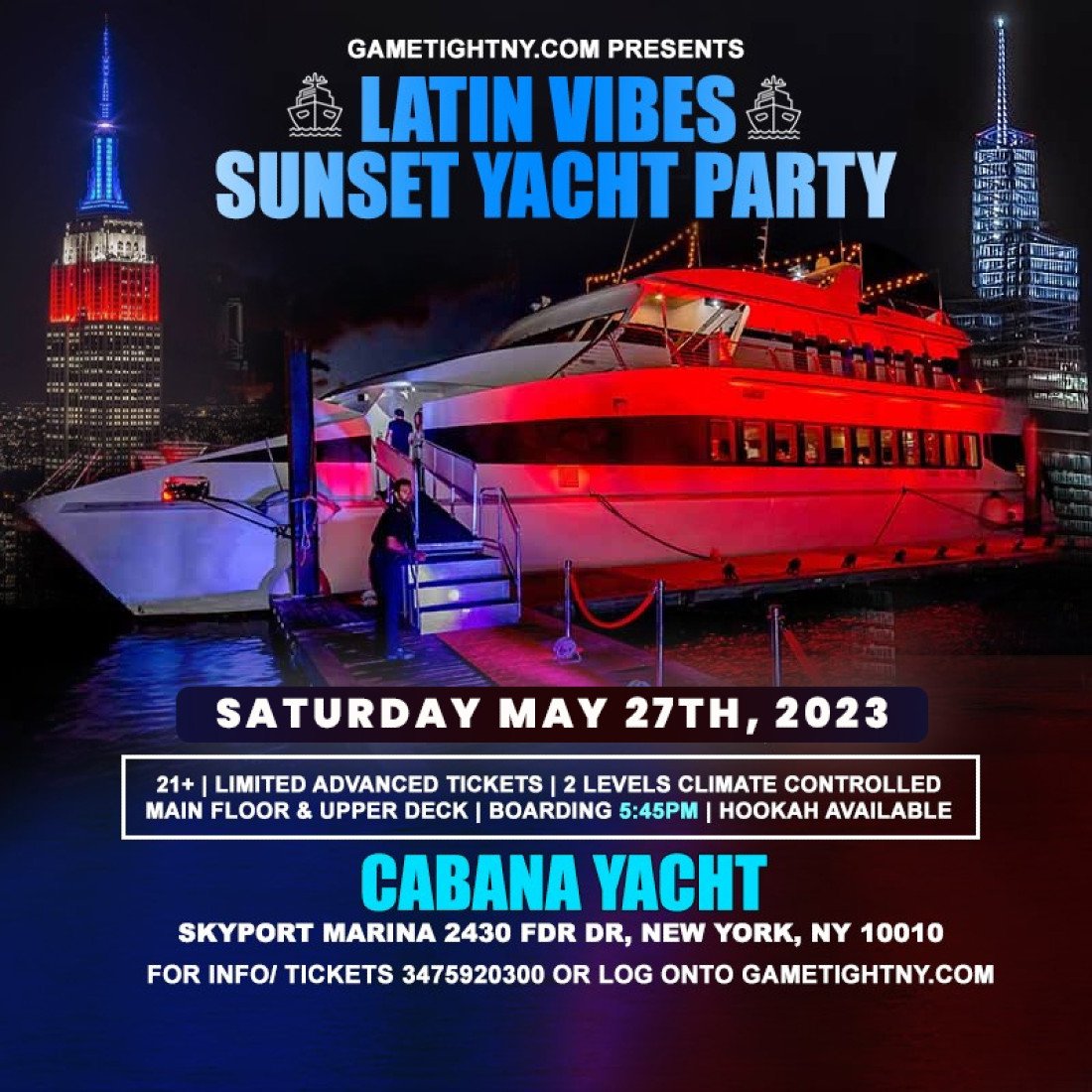 NYC Yacht Party, Skyport Marina, New York, 27 May 2023