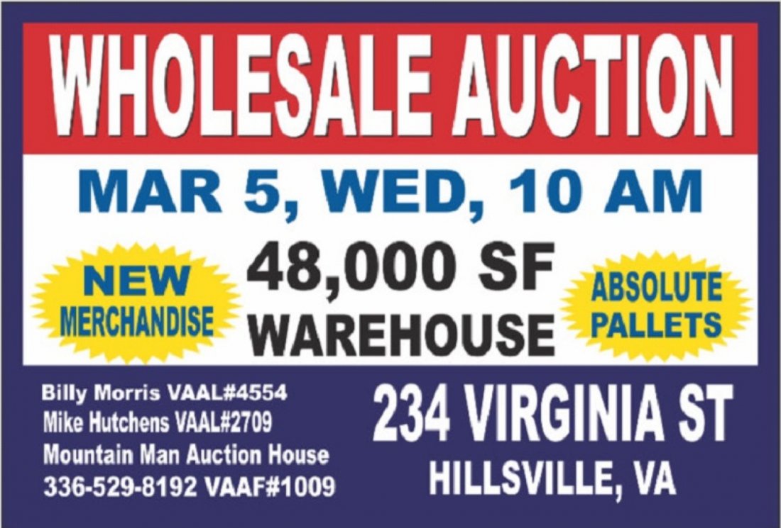 On-Site Only Live Public Bulk Wholesale Auction Tickets, 234 Virginia ...
