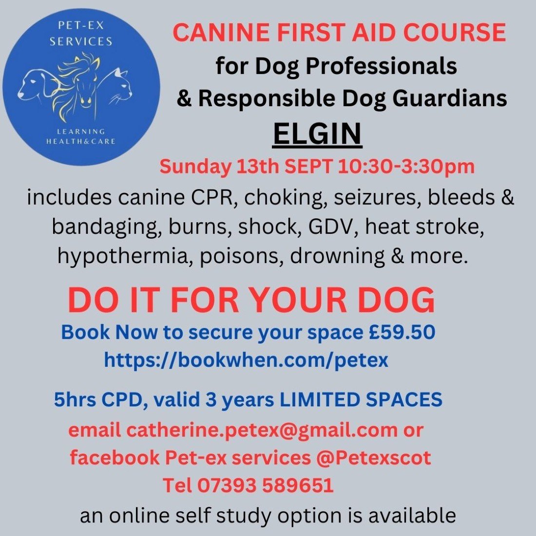 ELGIN 13.09.25 Canine First Aid Course Pet-ex Services