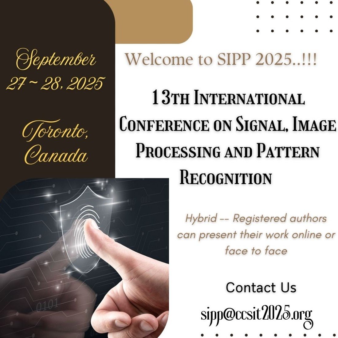 13th International Conference on Signal, Image Processing and Pattern Recognition (SIPP 2025)