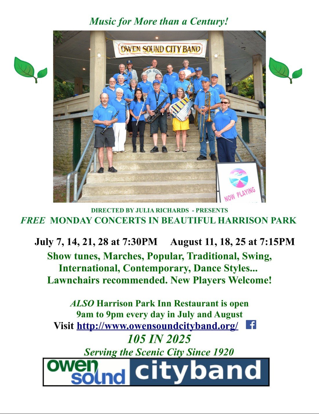 MONDAY EVENING CONCERT SERIES WITH OWEN SOUND CITY BAND IN HARRISON PARK