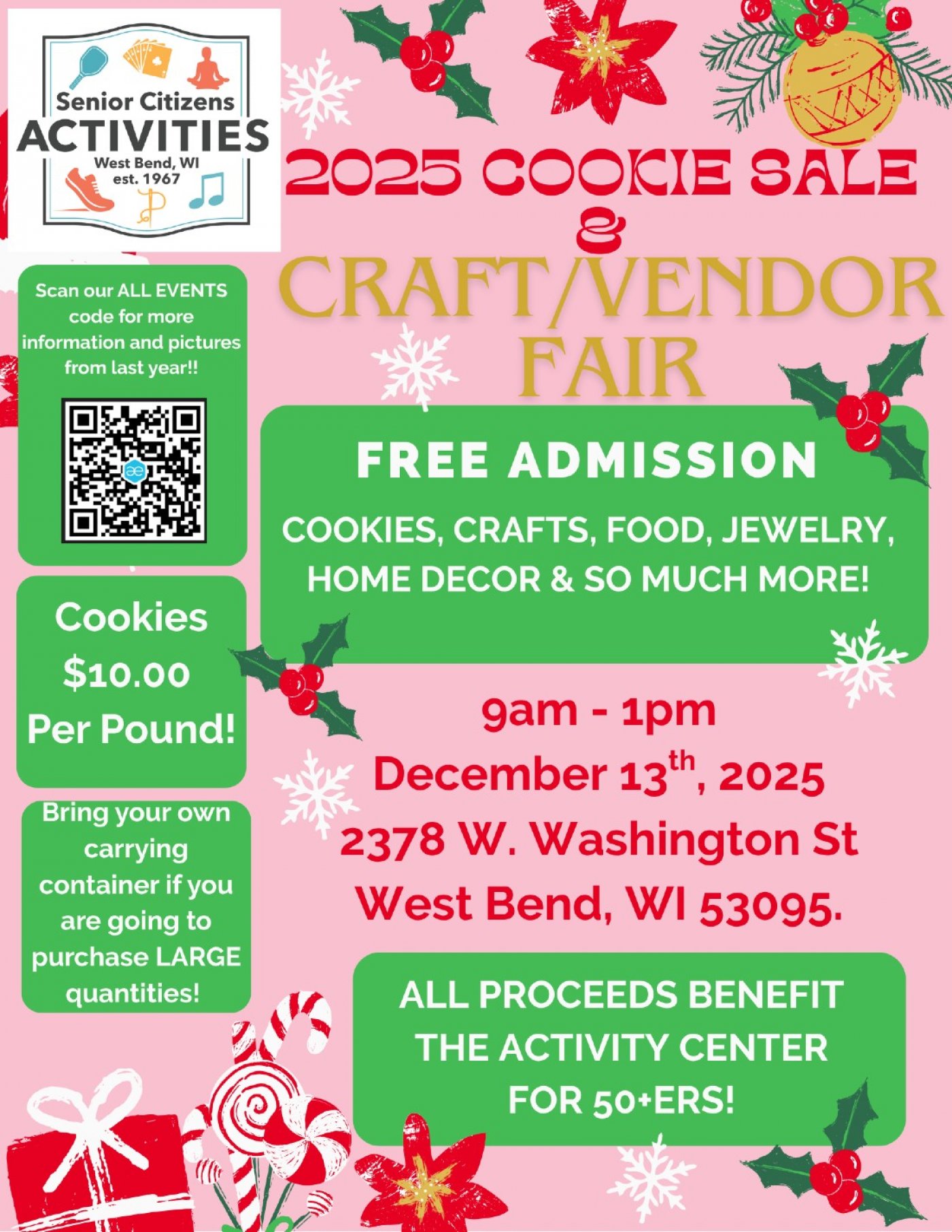 Senior Citizens Activities Inc. 2025 Annual Cookie Walk & Vender\/Craft Sale!