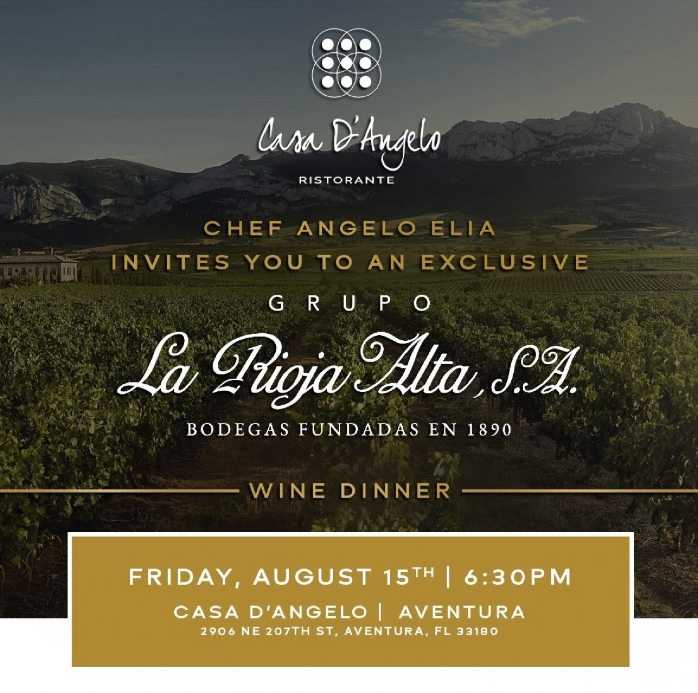 La Rioja Alta Wine Dinner at Casa D'Angelo Aventura