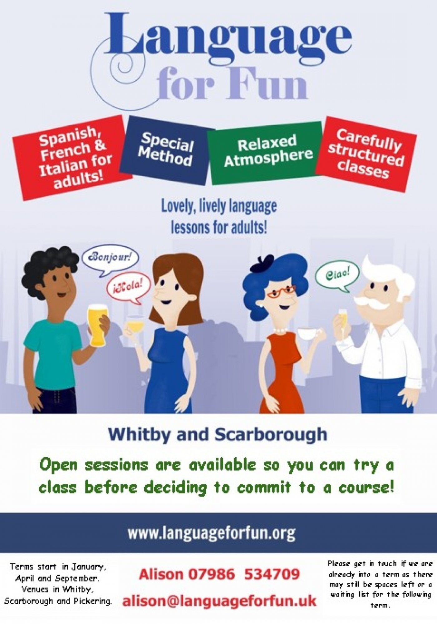 Spanish, Italian and French lessons - beginners, improvers, intermediate and advanced