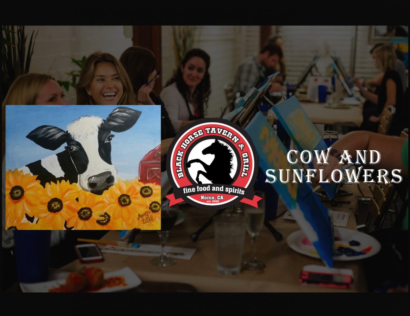 Cow and Sunflowers \u2013 Paint and Sip \u2013 Early Bird Special!