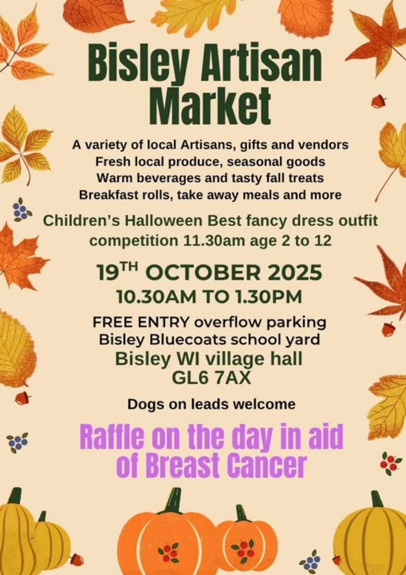 BISLEY ARTISAN AUTUMN MARKET 19TH OCT BISLEY WI VILLAGE HALL 10.30-1.30PM