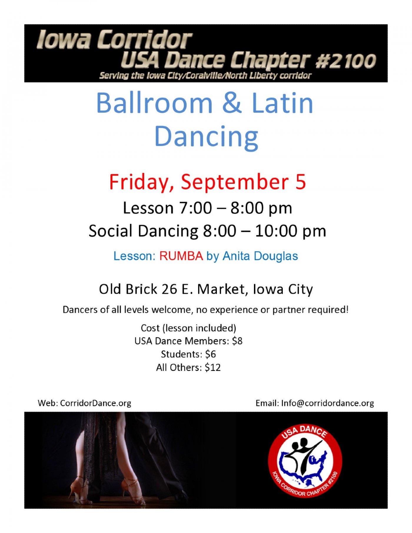 Ballroom and Latin Dancing at Old Brick, Friday, September 5, 7:00 pm
