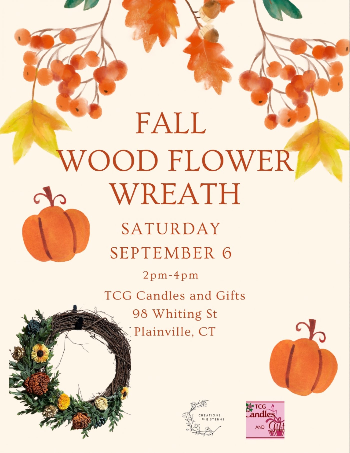 \ud83c\udf41 Fall Wood Flower Wreath Class at TCG Candles & Gifts \ud83c\udf41