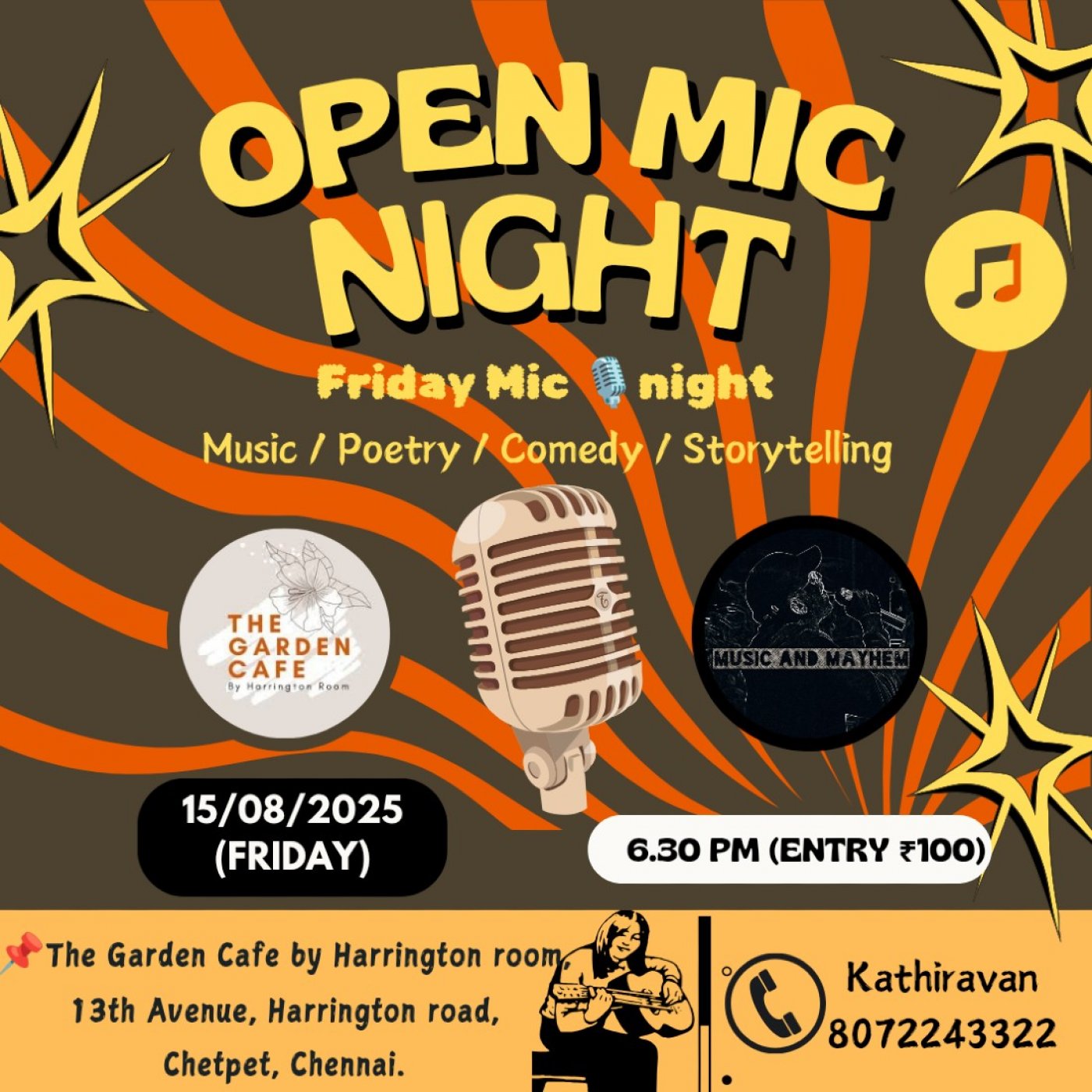 Open Mic Night In \ud83d\udccdChennai : 'Friday Mic Night' by M&M : 15th August 2025