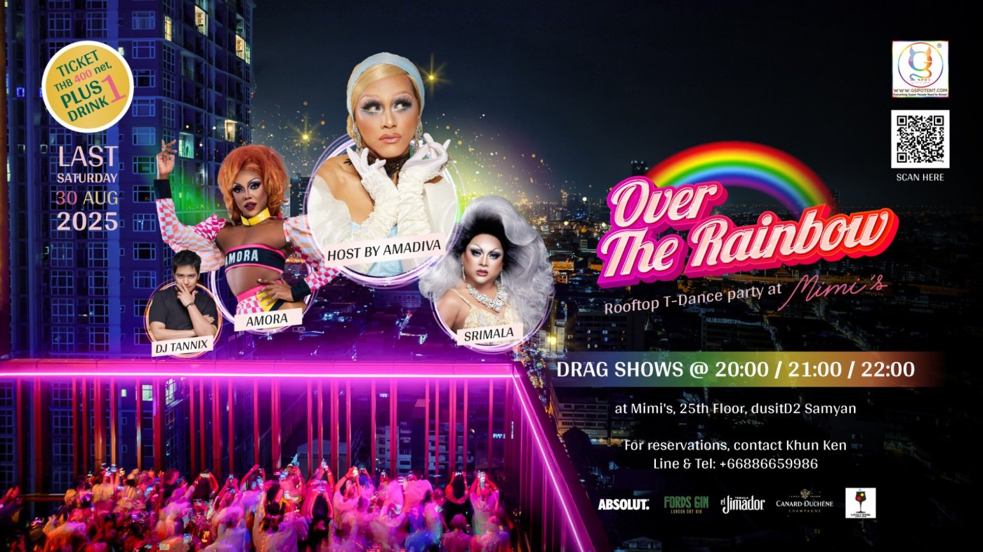 Sat 27 Sep Over the Rainbow Rooftop T-dance Party @ Mimi's Bangkok, dusitD2 Samyan