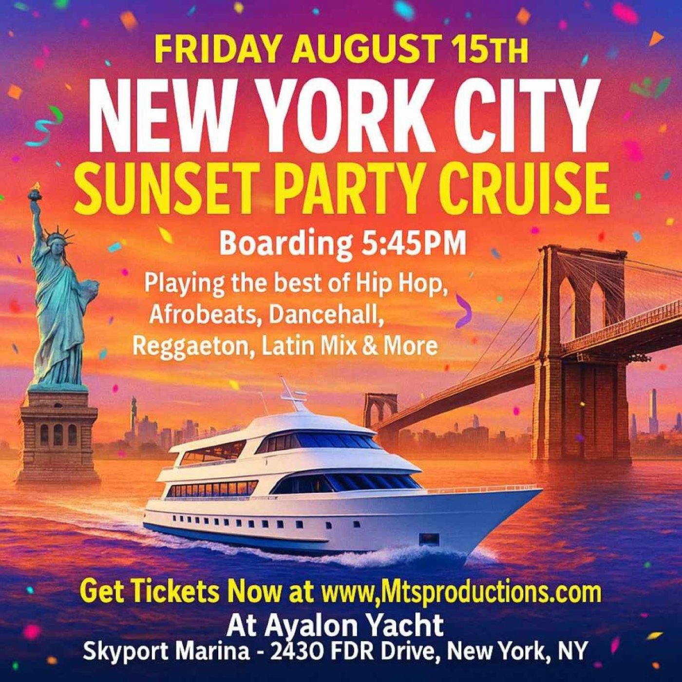 New York City Sunset Party Cruise \u2013 Friday, August 15th | Avalon Yacht