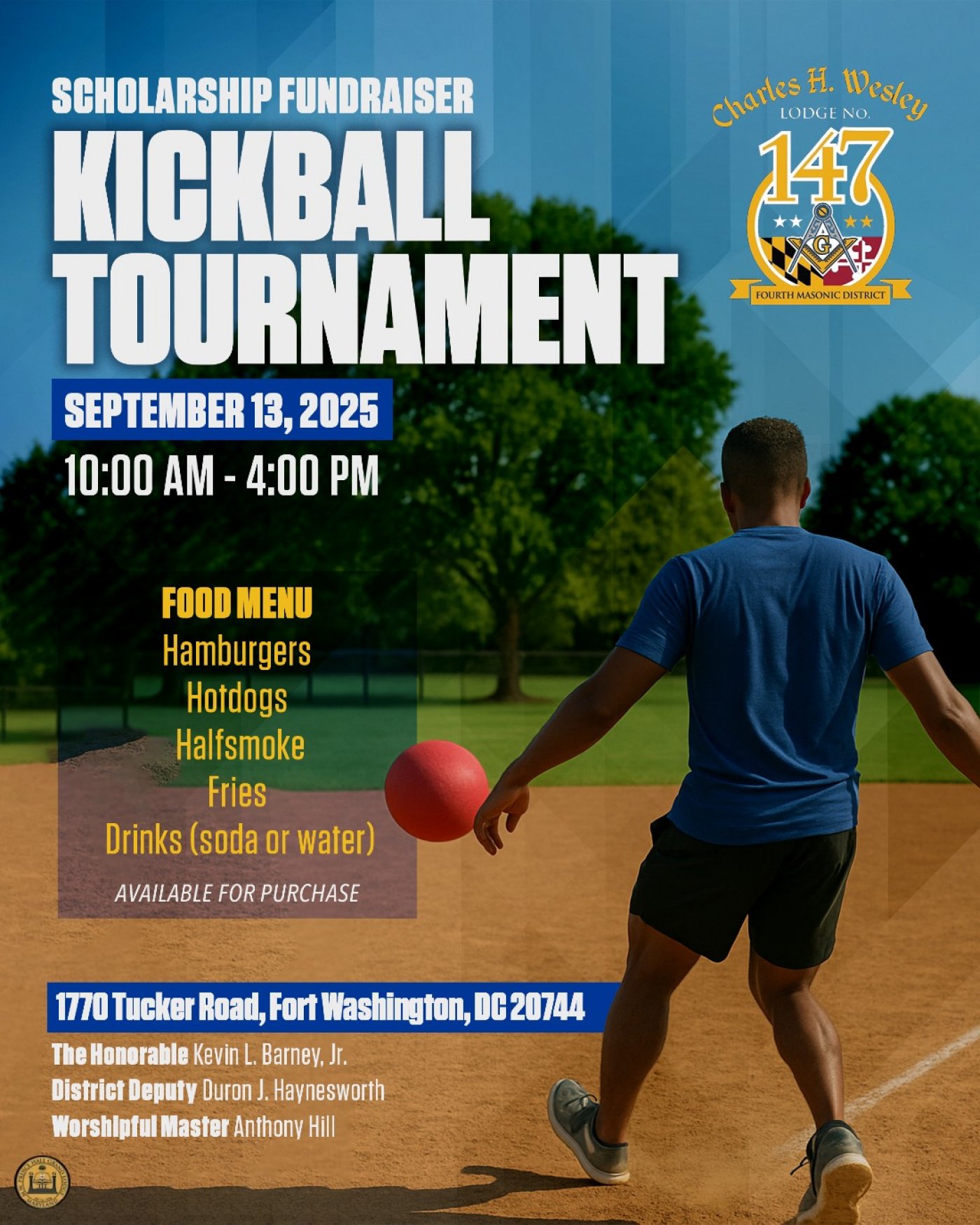 Charles H Wesley Lodge 147 Scholarship Fundraiser Kickball Tournament