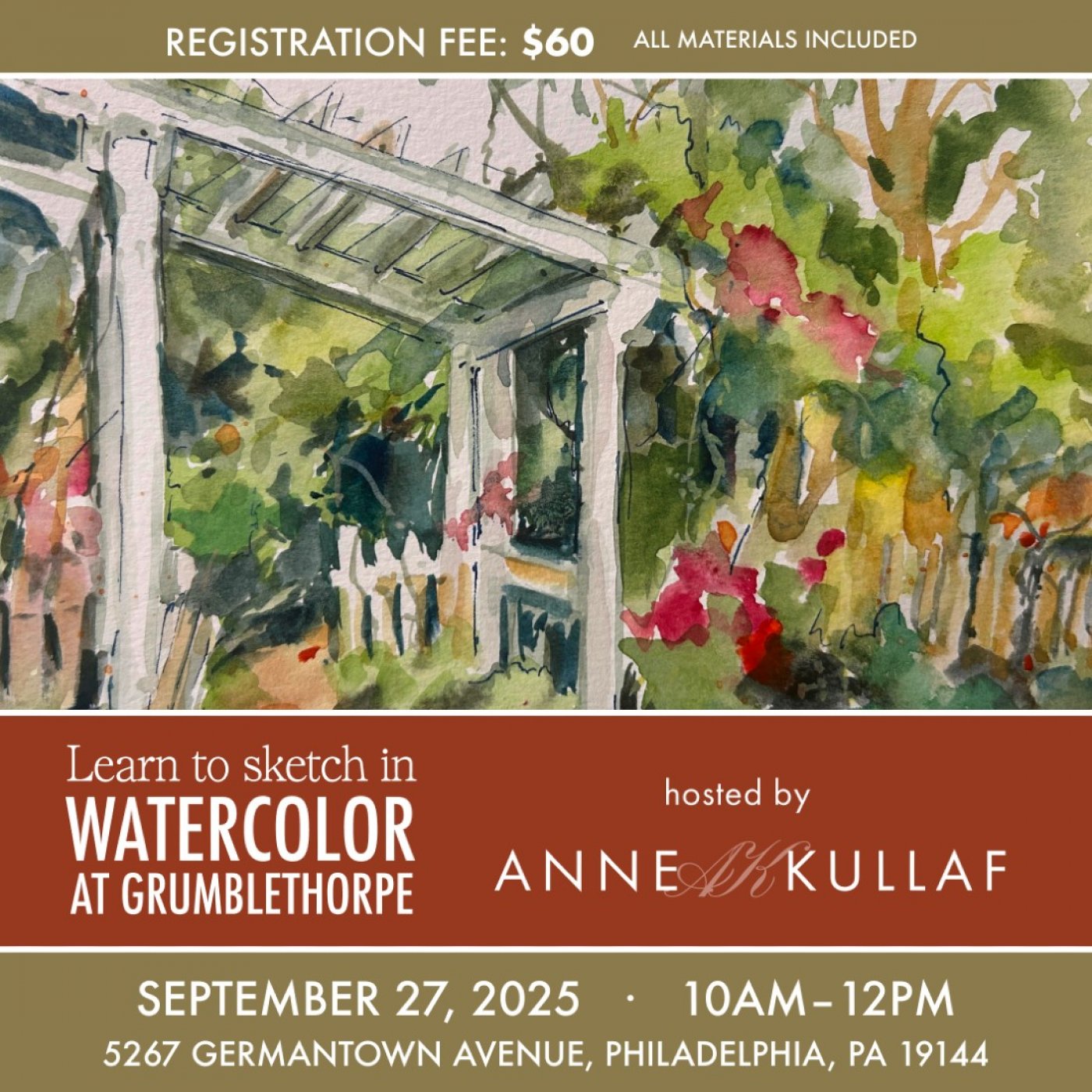 Learn to Sketch in Watercolor at Grumblethorpe