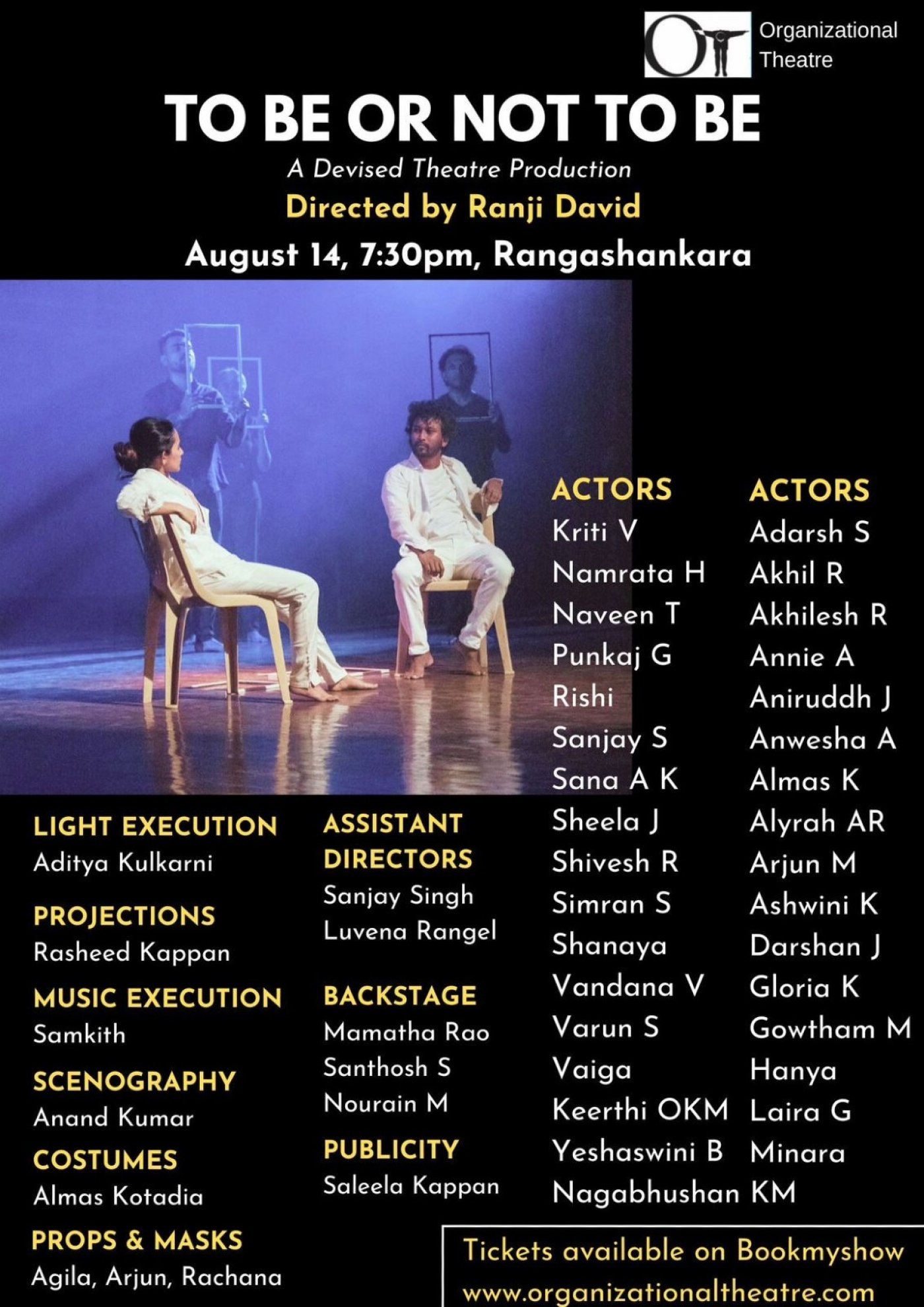 To be Or Not To Be- A Devised Theatre Production by Ranji David at Rangashankara on August 14