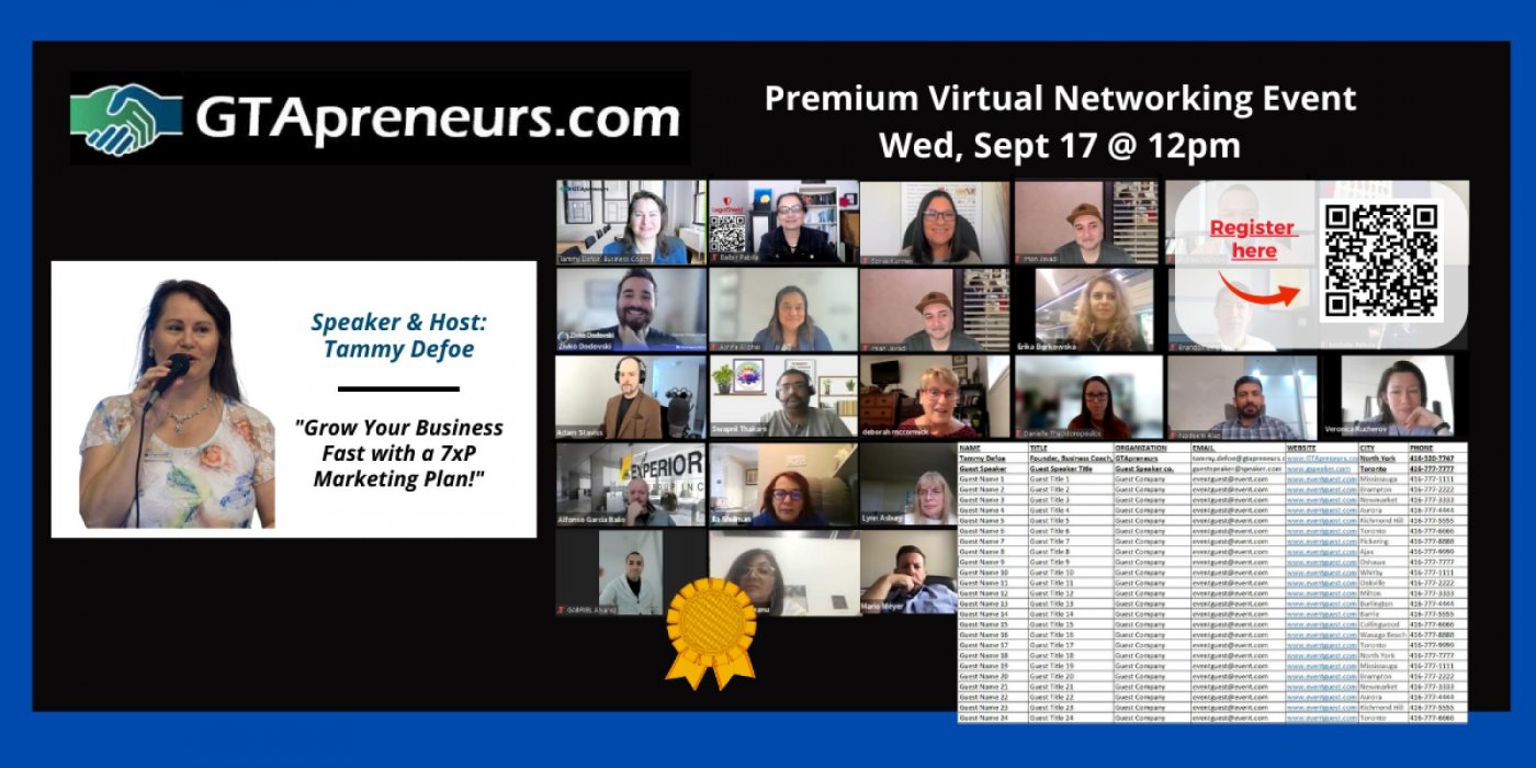 GTApreneurs September 17 Afternoon Virtual Business Networking Event Toronto