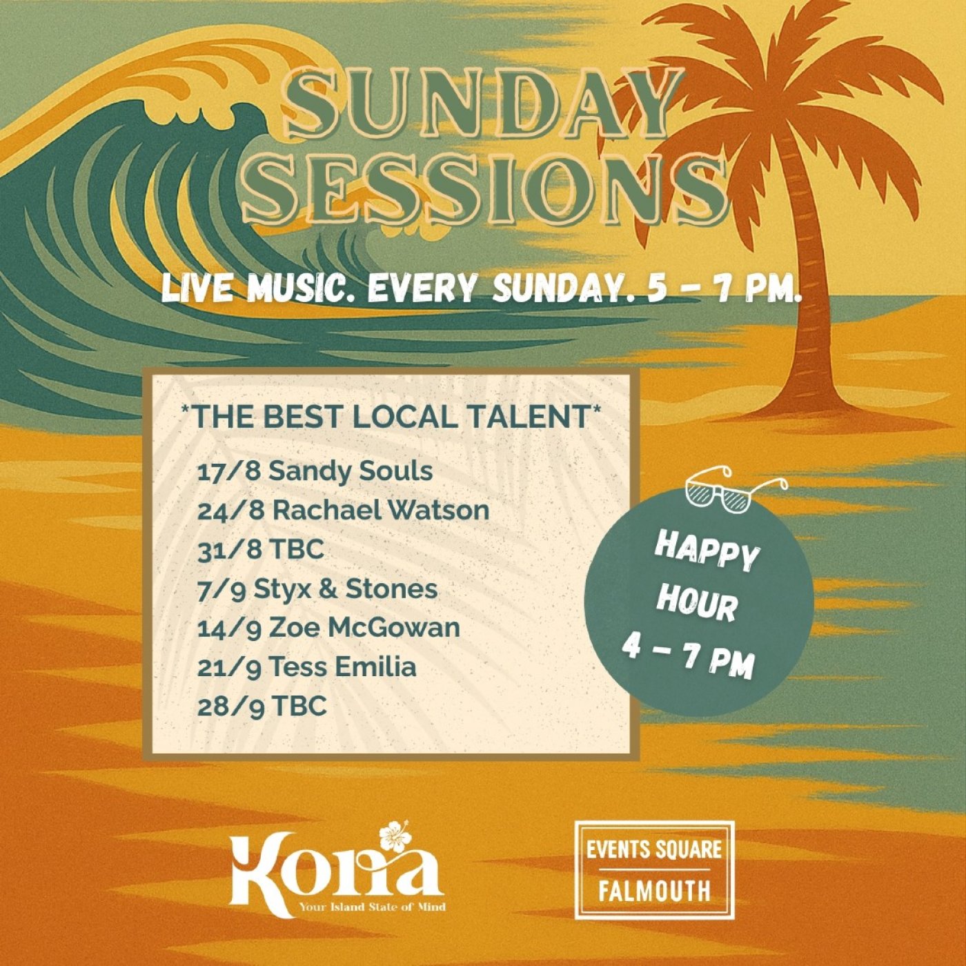 Live Music with Sunday Sessions @ Kona Bar, Falmouth