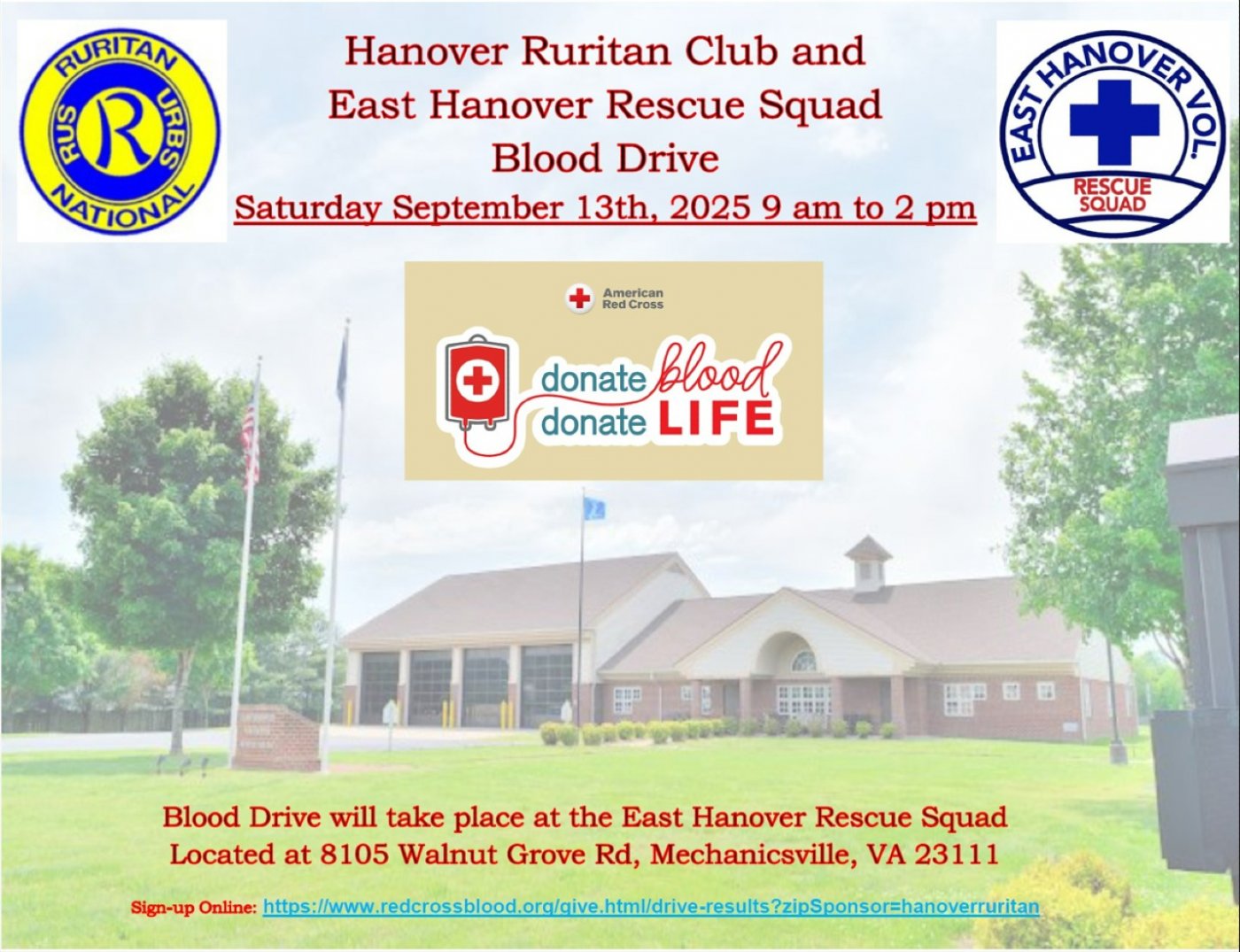 Hanover Ruritan Club and East Hanover Volunteer Rescue Squad Blood Drive