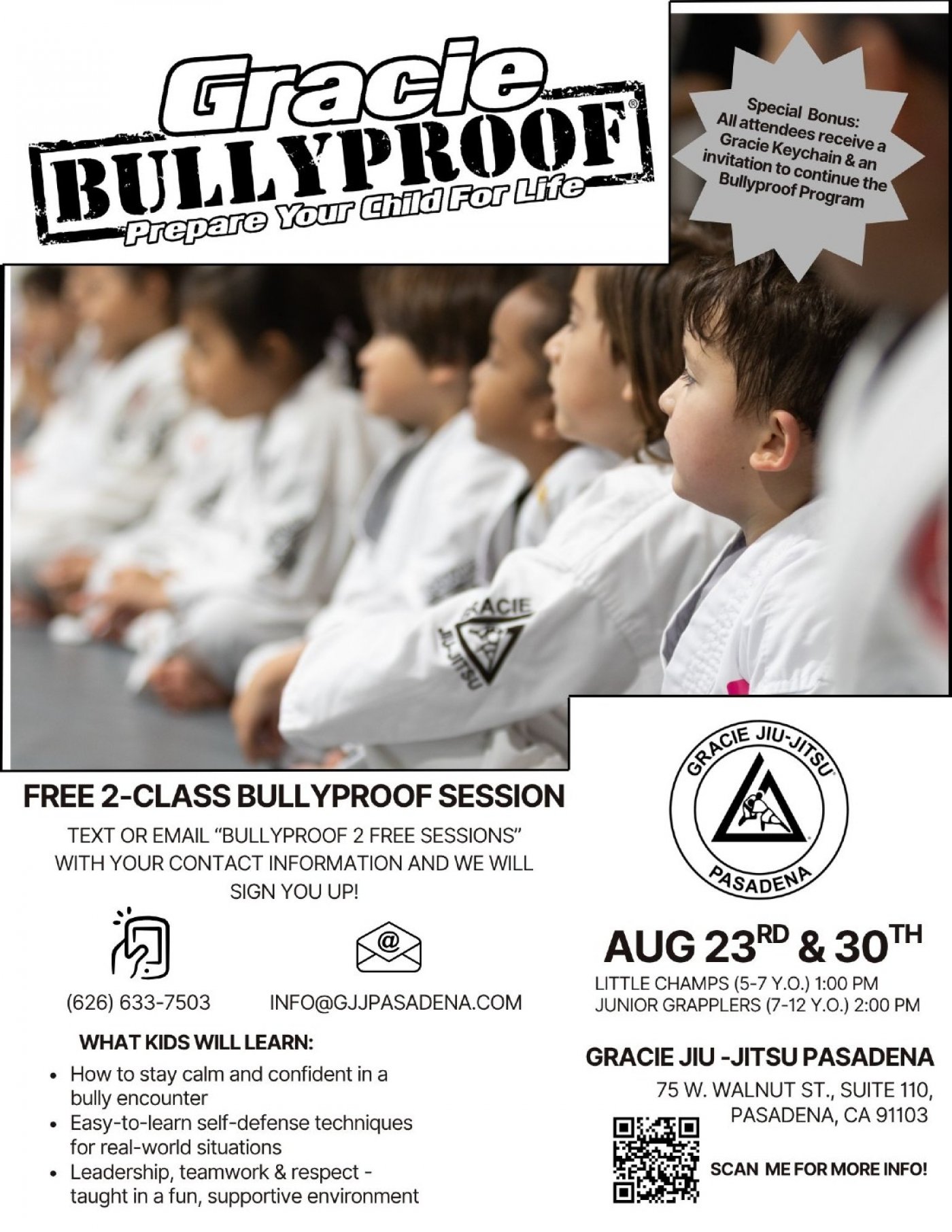 \ud83d\udcda Back-to-School Confidence! 2 Free Gracie Bullyproof\u2122 Kids Classes \u2013 Aug 23 & 30 \ud83e\udd4b