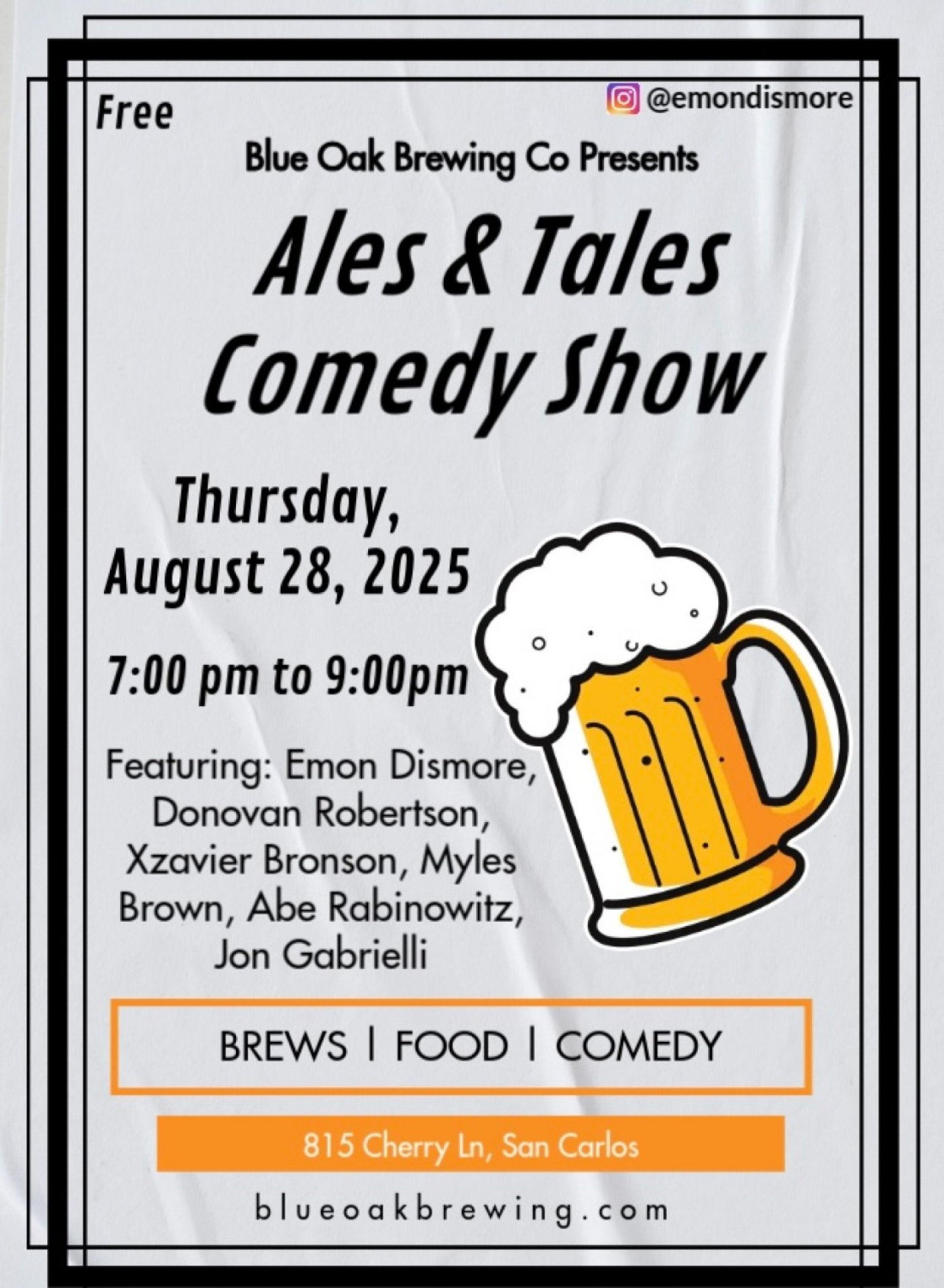 Ales & Tales Comedy Show @Blue Oak Brewing Co