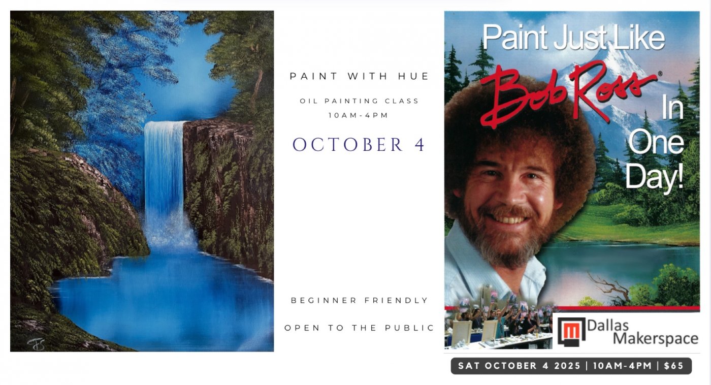 Landscape oil painting with a certified Bob Ross Instructor