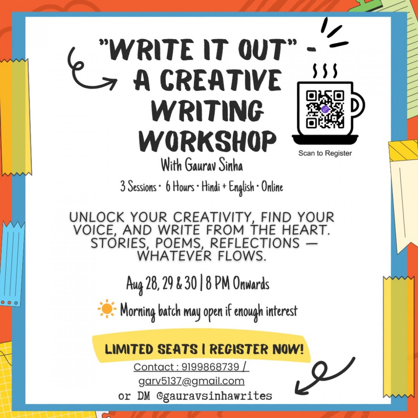 Write It Out \u2013 A Bilingual Creative Writing Workshop | Hindi and English |