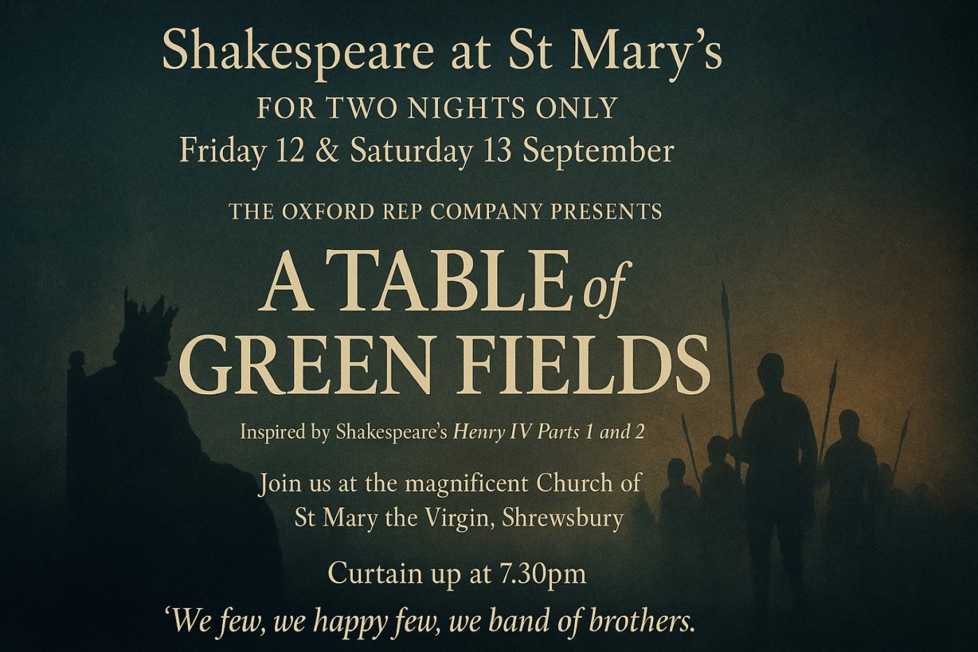 Shakespeare at St Mary\u2019s A Table of Green Fields', after Shakespeare's Henry IV Parts 1 and 2.