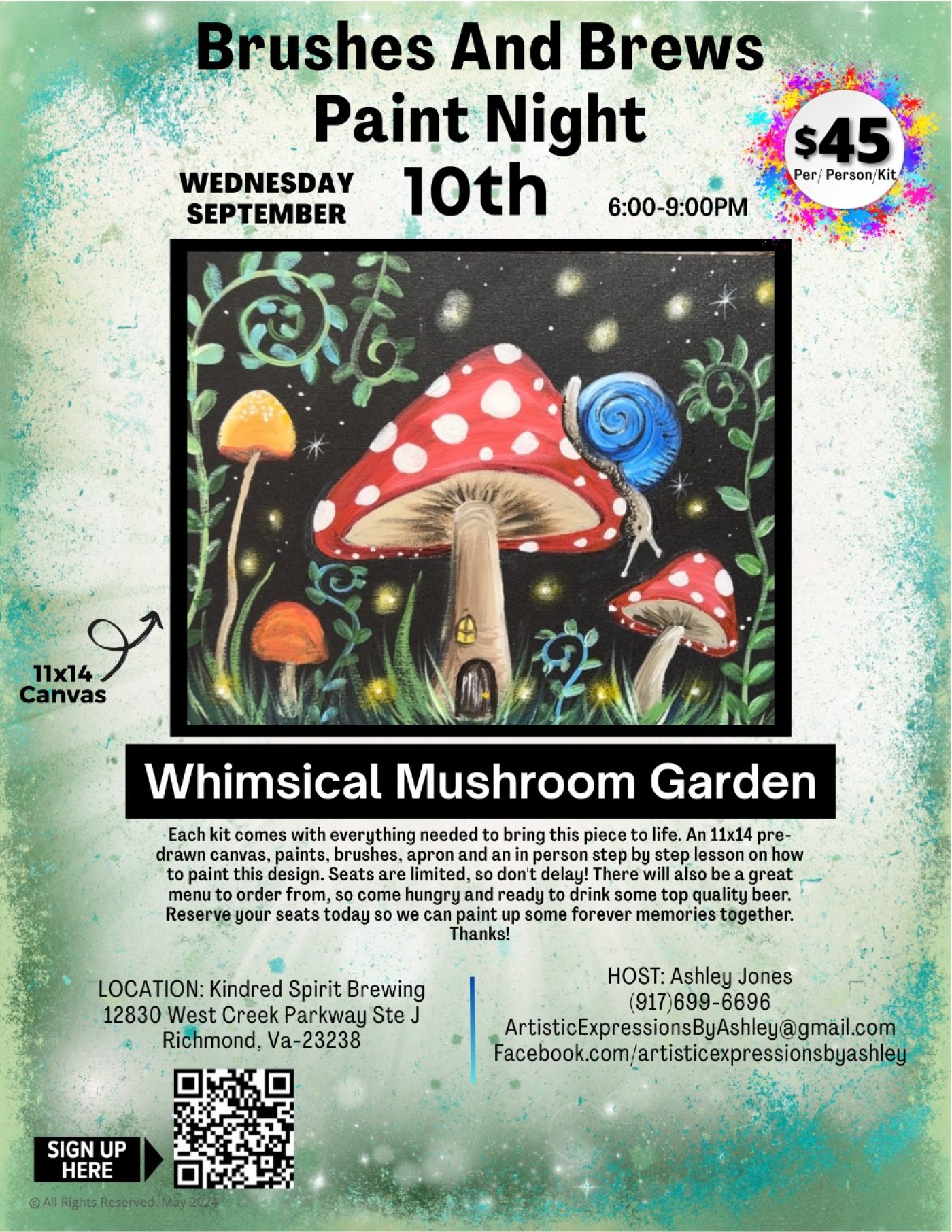 Whimsical Mushroom Garden Brushes and Brews Paint Night