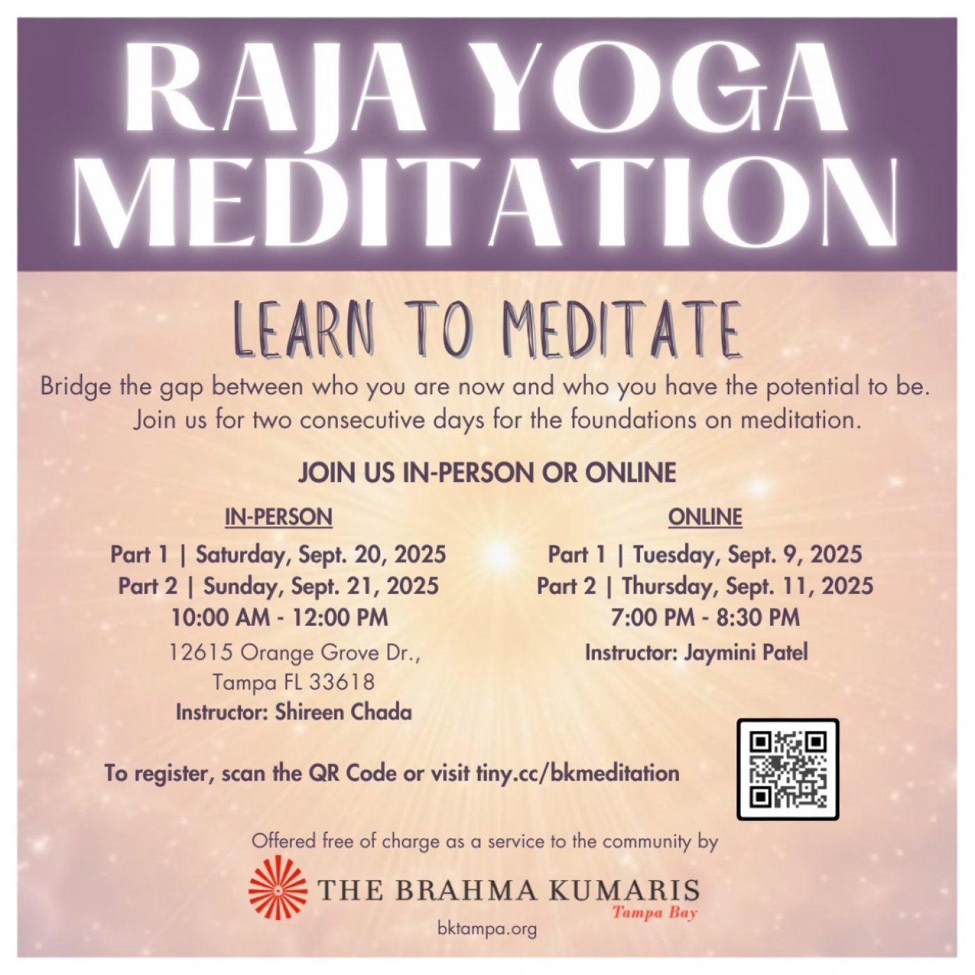 Learn to Meditate - Raj Yoga Meditation - Free Event - In-Person and Online Options Available