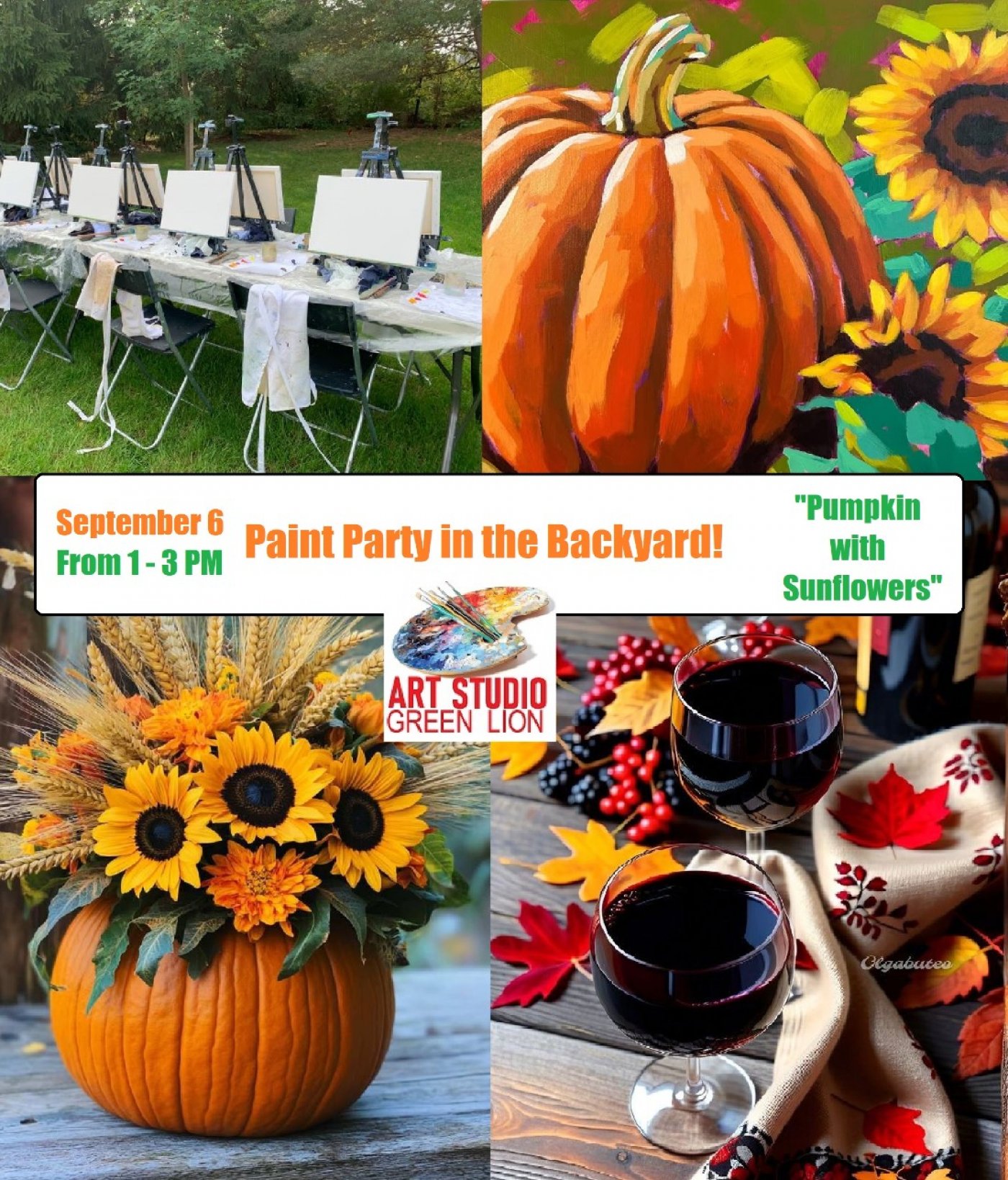 Paint Party in the Backyard! Acrylic, Pumpkin with Sunflowers