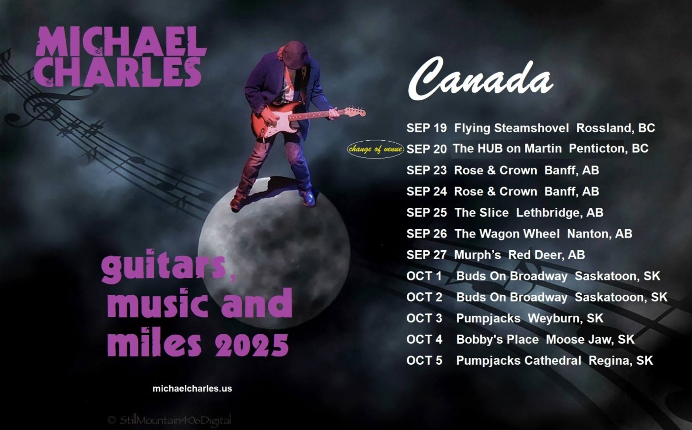 Dynamic, multi-genre, guitar-driven Blues Hall of Famer Michael Charles in Penticton BC Canada