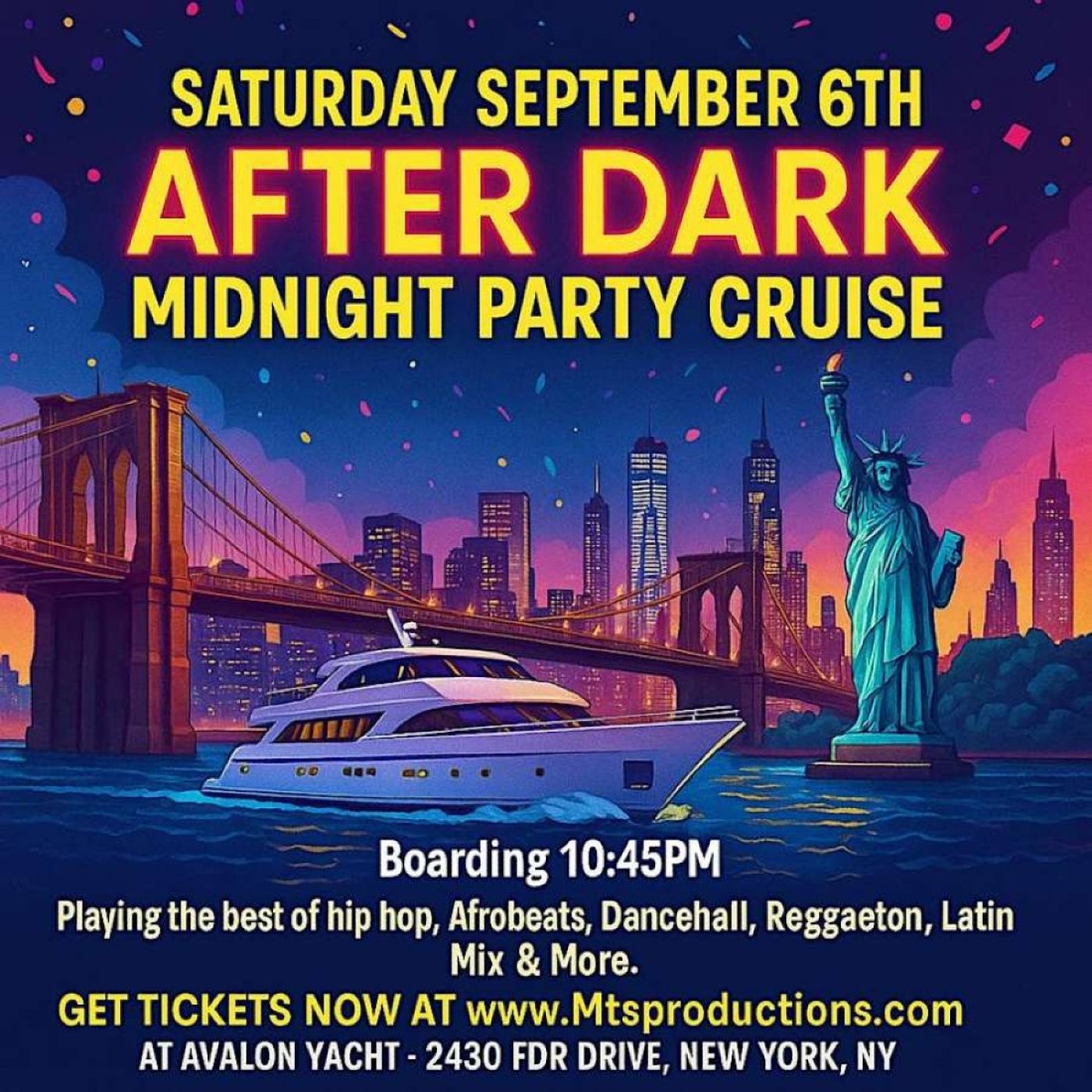 After Dark Midnight Party Cruise NYC \u2013 Saturday September 6th Avalon Yacht