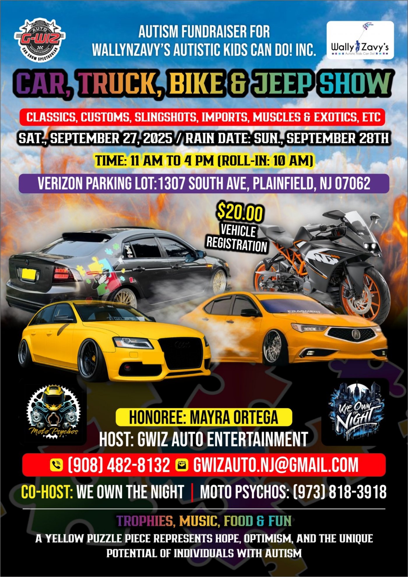 Car, Truck, Bike & Jeep Show for WallynZavy\u2019s Autistic Kids Can Do Inc.