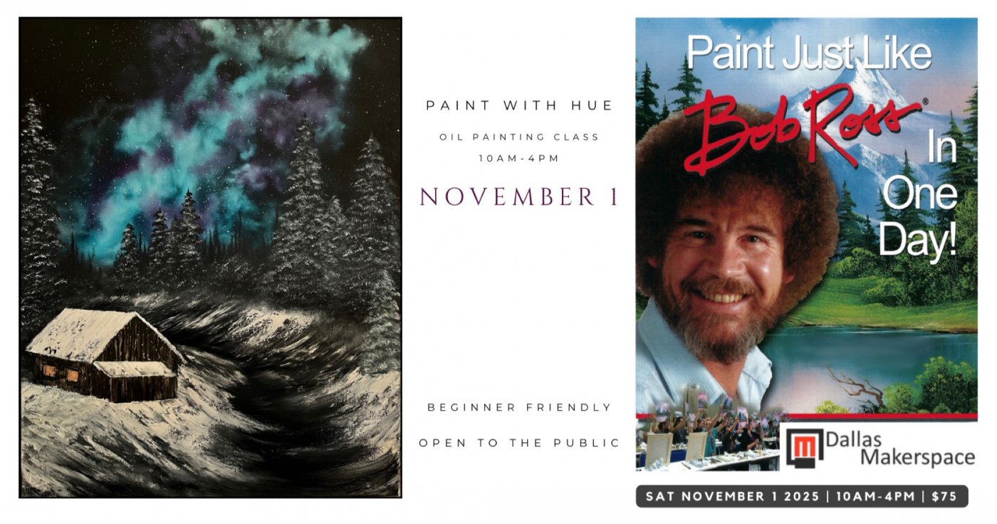 Landscape oil painting with a certified Bob Ross Instructor