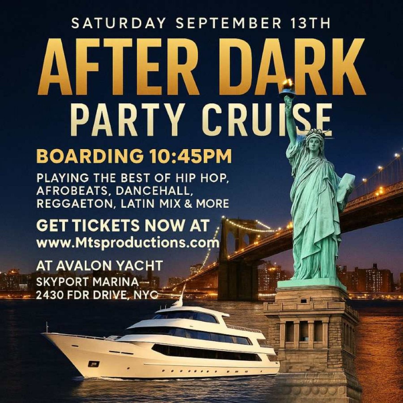 After Dark Party Cruise NYC \u2013 Saturday, September 13th | Avalon Yacht