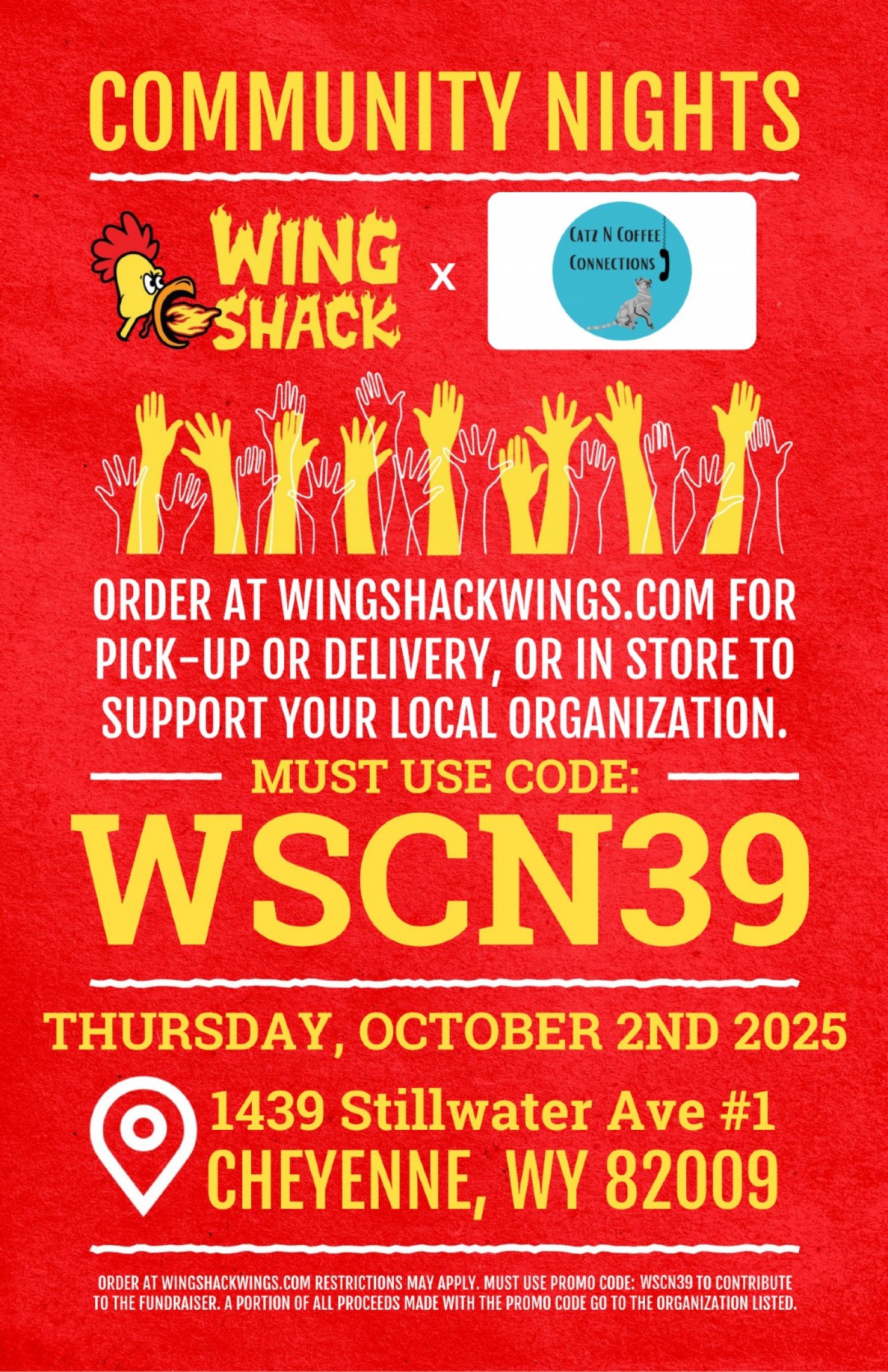 COMMUNITY NIGHTS AT WING SHACK FUNDRAISER FOR CATZ N COFFEE CONNECTIONS