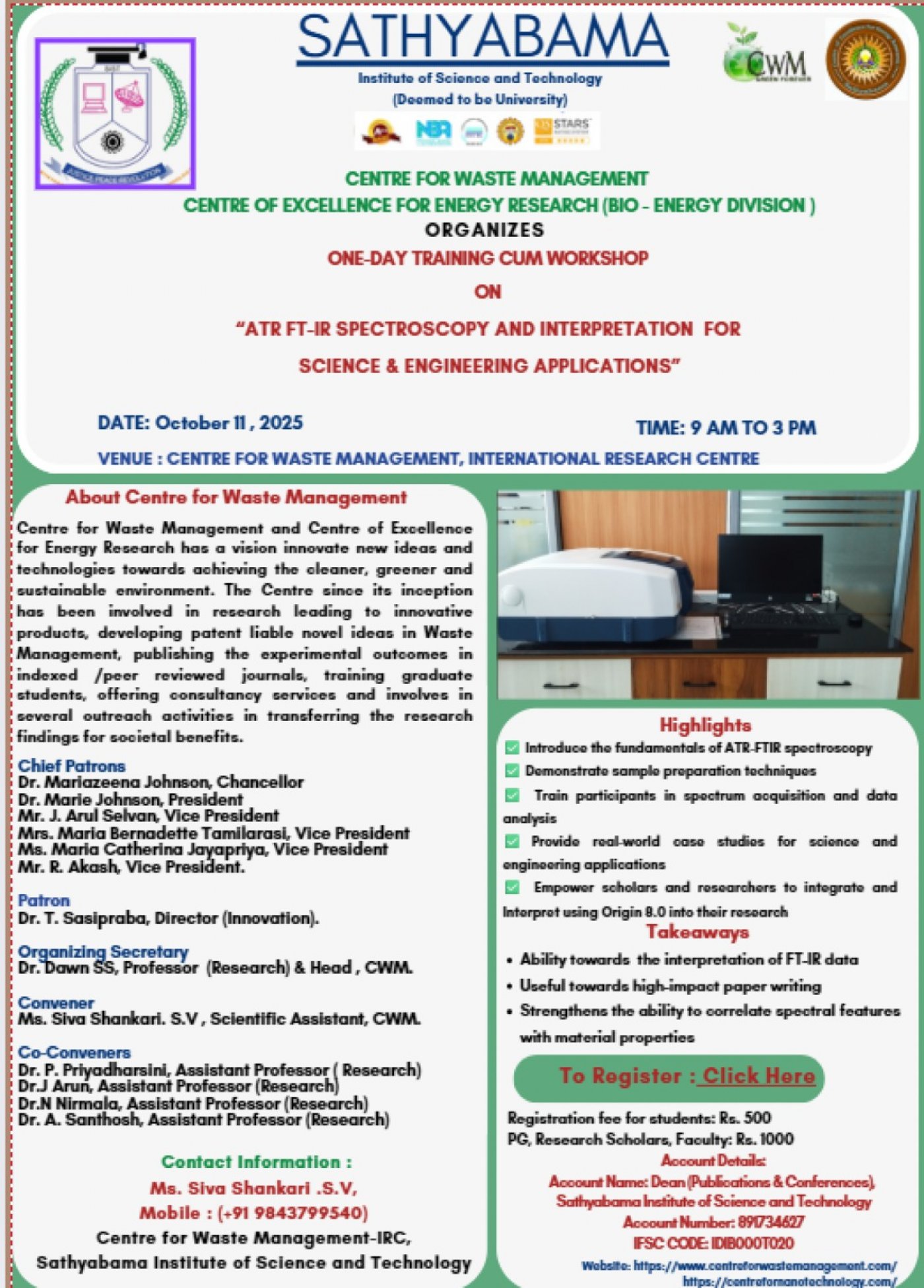 Workshop  on  \u201cATR FT-IR spectroscopy and Interpretation  for  Science and Engineering Applications\u201d
