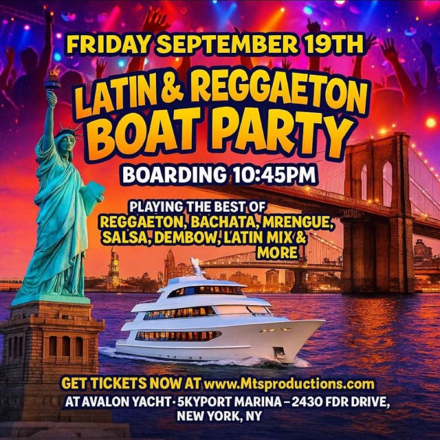 Latin & Reggaeton Boat Party NYC \u2013 Avalon Yacht | Friday, September 19