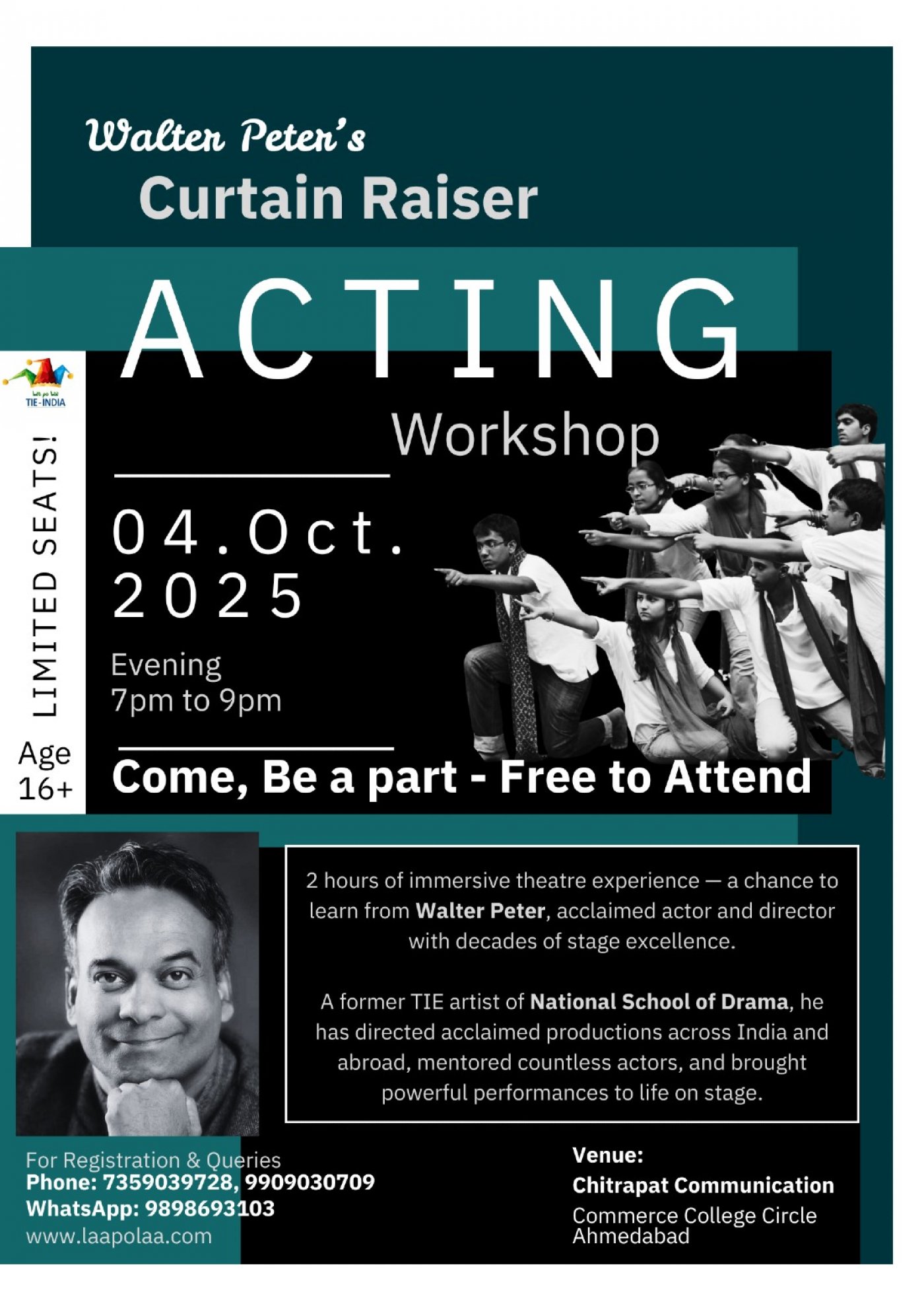 Walter Peter's Curtain Raiser Acting Workshop - Free to Attend