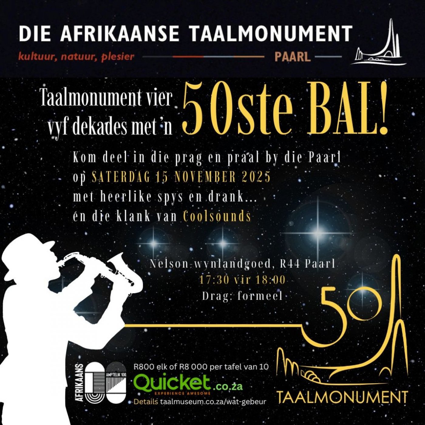 Taalmonument vier goue mylpaal met glansbal!