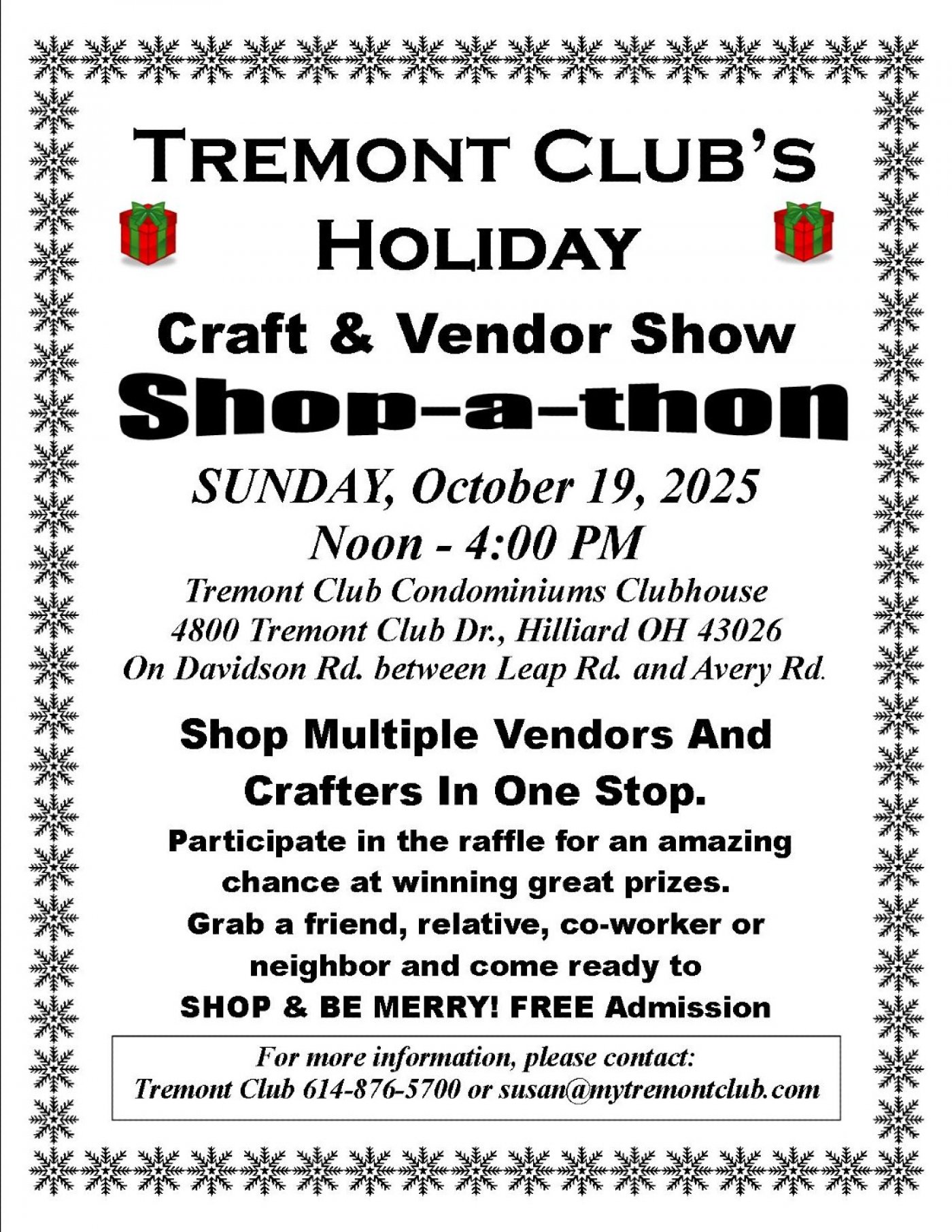 Craft and Vendor Show in Hilliard, Ohio at Tremont Club Clubhouse Sunday October 19, 2025 Noon-4PM