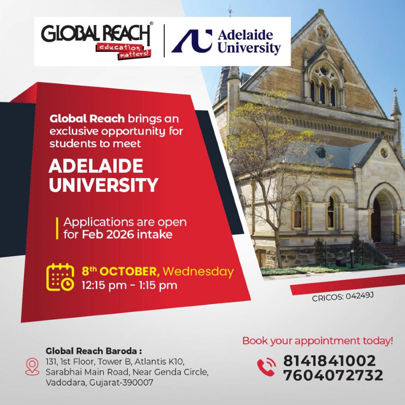 Adelaide University, Australia - Spot Admissions Day - Vadodara