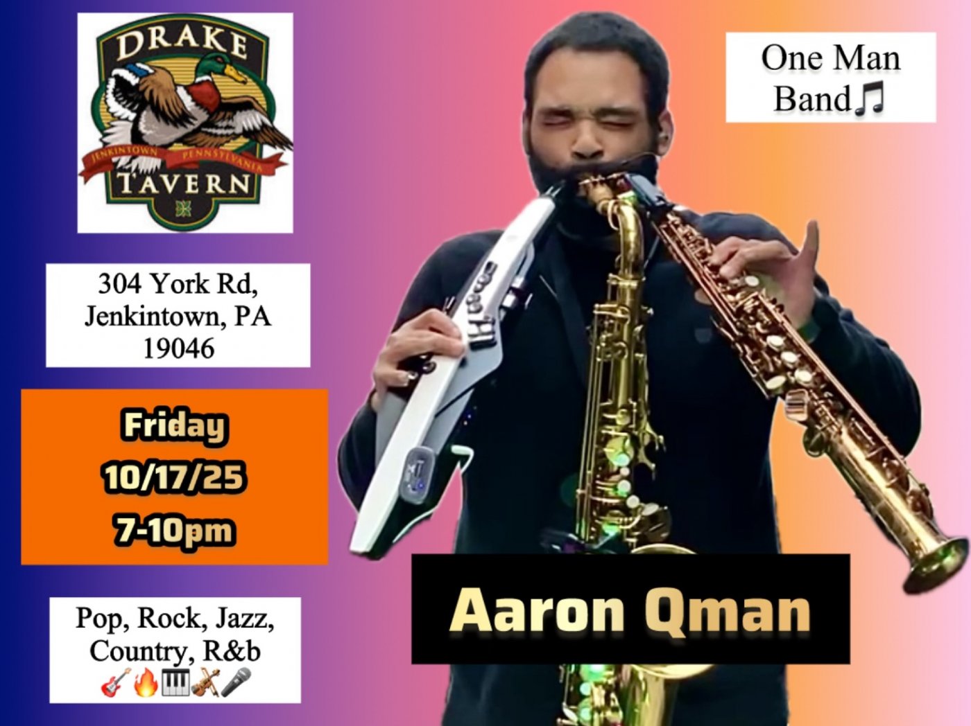 Qman Live October Show At Drake Tavern!
