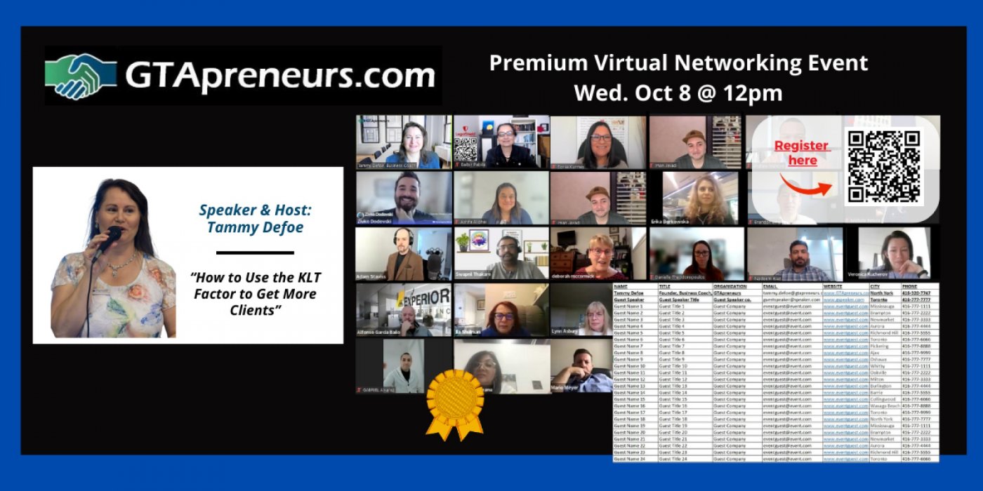 GTApreneurs Oct 8 Afternoon Virtual Business Networking Event Toronto