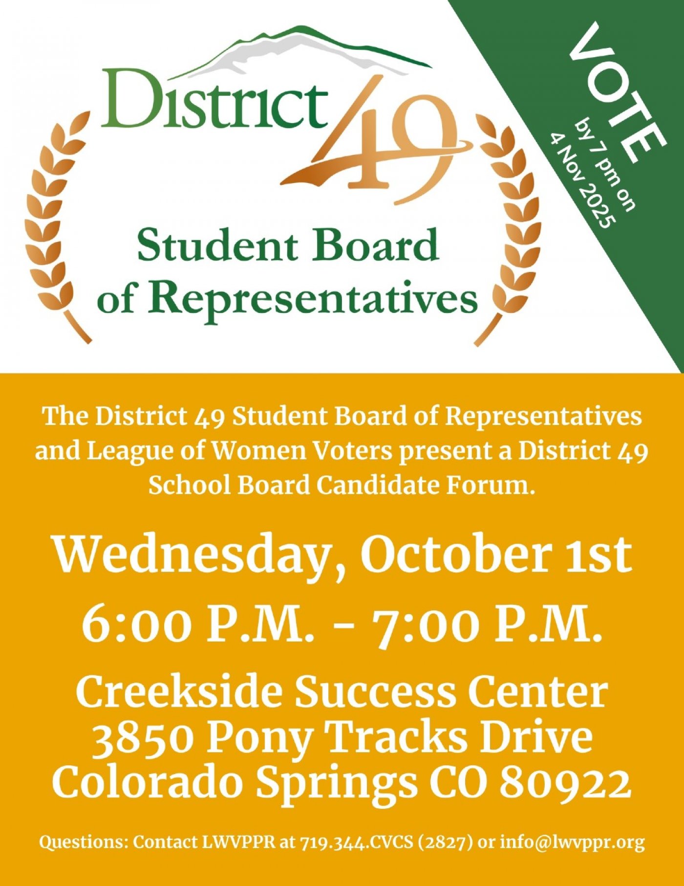 District 49 Student Board of Representatives Candidate Forum