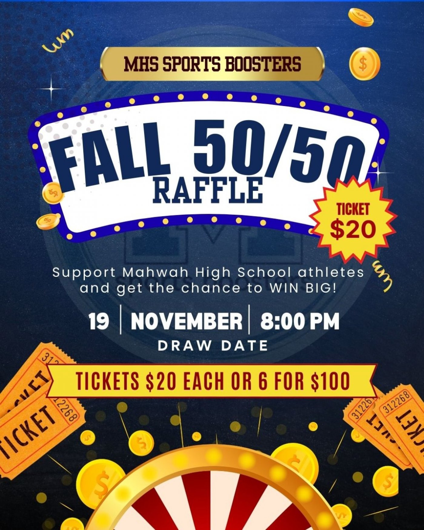 \ud83c\udf9f\ufe0f MHS Sports Boosters Fall 50\/50 Raffle \ud83c\udf9f\ufe0f