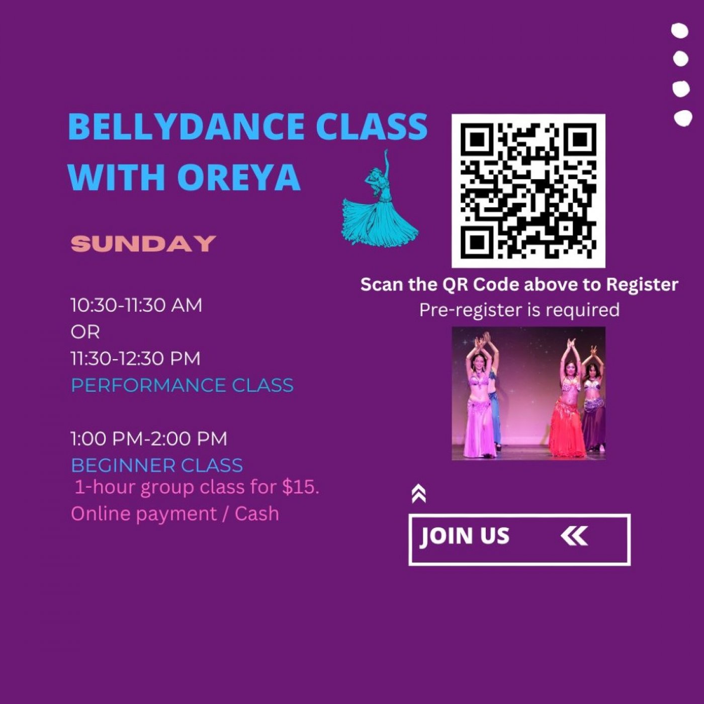 Beginner Belly Dance class with Oreya and Oreya Dance on Sunday